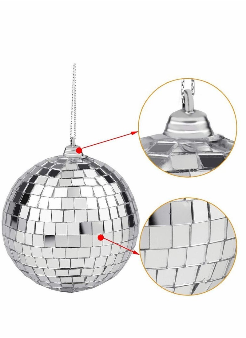 SYOSI - Disco Mirror Balls Silver Hanging Ball for 50s 60s 70s DJ Light Effect Party Home Decoration Stage Props School Festivals Favors and Supplies 4 Inch, 4inch, Silver, 2 Pcs - Image 1