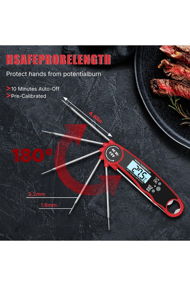 فلوشرينيك مقياس حرارة رقمي للحوم للشواء، مقياس حرارة رقمي فوري لقراءة الطعام، مسبار طهي مقاوم للماء، شاشة LCD، ملحق دليل درجة الحرارة للشواء، مناسب للشواء والطهي. - Image 2