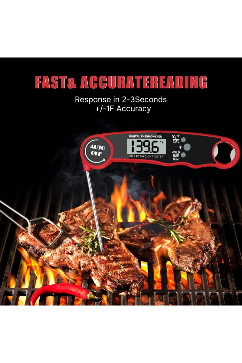 فلوشرينيك مقياس حرارة رقمي للحوم للشواء، مقياس حرارة رقمي فوري لقراءة الطعام، مسبار طهي مقاوم للماء، شاشة LCD، ملحق دليل درجة الحرارة للشواء، مناسب للشواء والطهي. - Image 3