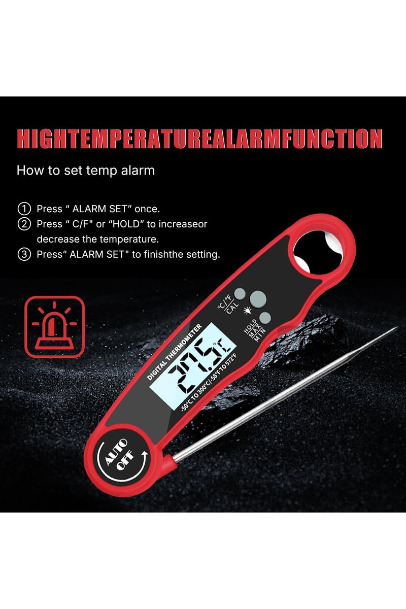 فلوشرينيك مقياس حرارة رقمي للحوم للشواء، مقياس حرارة رقمي فوري لقراءة الطعام، مسبار طهي مقاوم للماء، شاشة LCD، ملحق دليل درجة الحرارة للشواء، مناسب للشواء والطهي. - Image 4