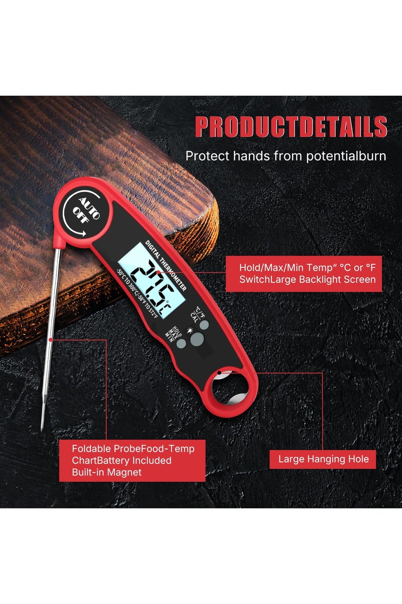 فلوشرينيك مقياس حرارة رقمي للحوم للشواء، مقياس حرارة رقمي فوري لقراءة الطعام، مسبار طهي مقاوم للماء، شاشة LCD، ملحق دليل درجة الحرارة للشواء، مناسب للشواء والطهي. - Image 5