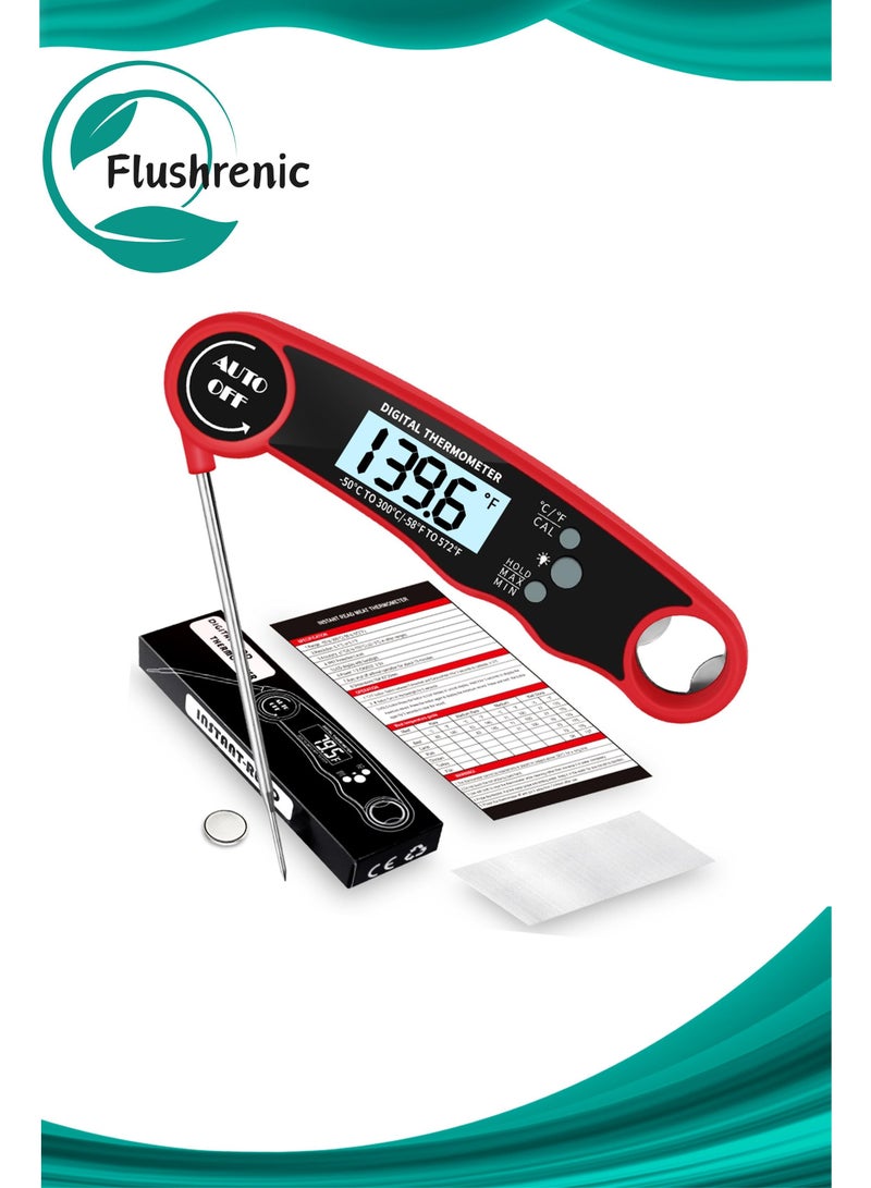 فلوشرينيك مقياس حرارة رقمي للحوم للشواء، مقياس حرارة رقمي فوري لقراءة الطعام، مسبار طهي مقاوم للماء، شاشة LCD، ملحق دليل درجة الحرارة للشواء، مناسب للشواء والطهي. - Image 1