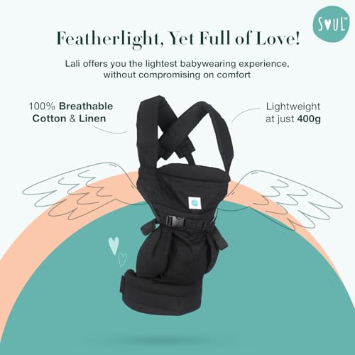 Soulslings 4-in-1 Lali Baby Carrier Bag, 100% Cotton - Black | Compact & Lightweight (400g) | Adjustable for 0-24 Months (4-15kg) | Machine Washable & Handwashable | Breastfeeding Friendly | - Image 3
