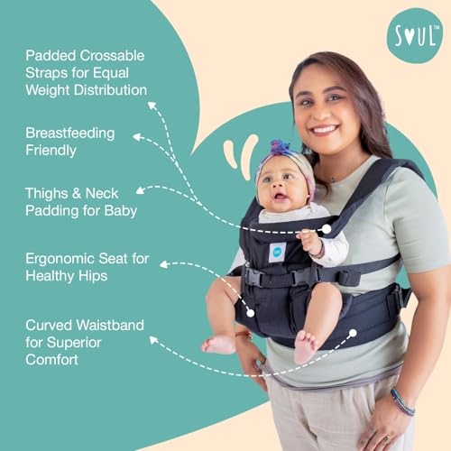 Soulslings 4-in-1 Lali Baby Carrier Bag, 100% Cotton - Black | Compact & Lightweight (400g) | Adjustable for 0-24 Months (4-15kg) | Machine Washable & Handwashable | Breastfeeding Friendly | - Image 5