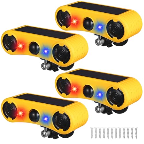 Qualirey Solar Outdoor Motion Sensor Alarm 2 x 129dB Loud Noise Maker 13 Sound Detector Strobe Light 4 Modes Animal Deterrent Dog Barking Alarm Mount on Ground or Fence for Garden Yard4 Pack - Image 1