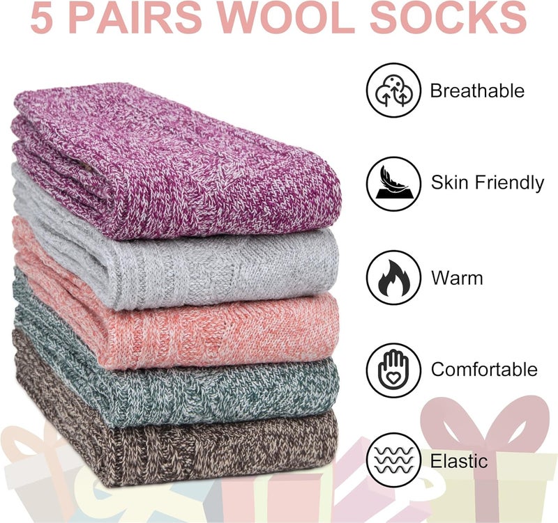 YSense Womens Wool Socks, Winter Boot Socks Stocking Stuffers Gifts for Women Men Warm Crew for Hiking - Image 3