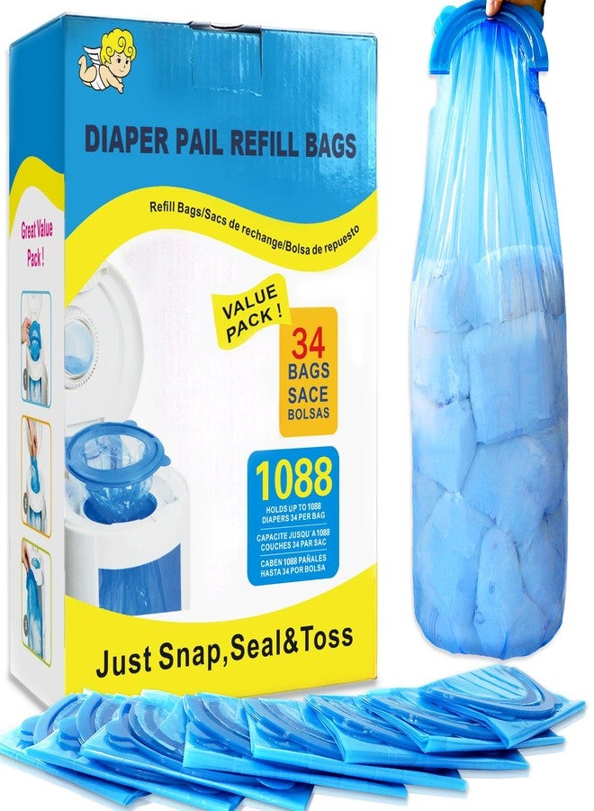 SYAOMUNLY Diaper Pail Refill Bags,34 Bags Holds 1088 Counts Compatible with Arm&Hammer Diaper Pail Disposal System,Diapers Pails Snap,Seal and Toss Pail Refill Bags - Image 1