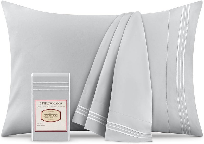 Mellanni Pillow Cases - Luxury, Extra Soft, Cooling Pillow Covers - 2 PC Iconic Collection Pillowcases - Envelope Closure (King 20" x 40", Light Gray) - Image 1