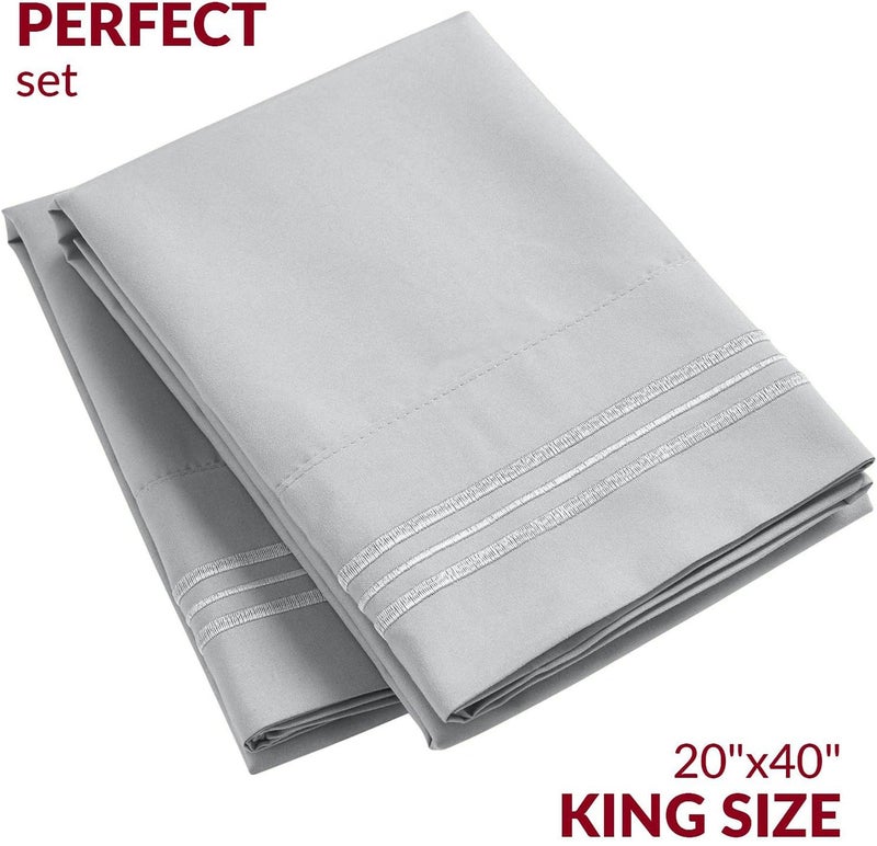 Mellanni Pillow Cases - Luxury, Extra Soft, Cooling Pillow Covers - 2 PC Iconic Collection Pillowcases - Envelope Closure (King 20" x 40", Light Gray) - Image 3
