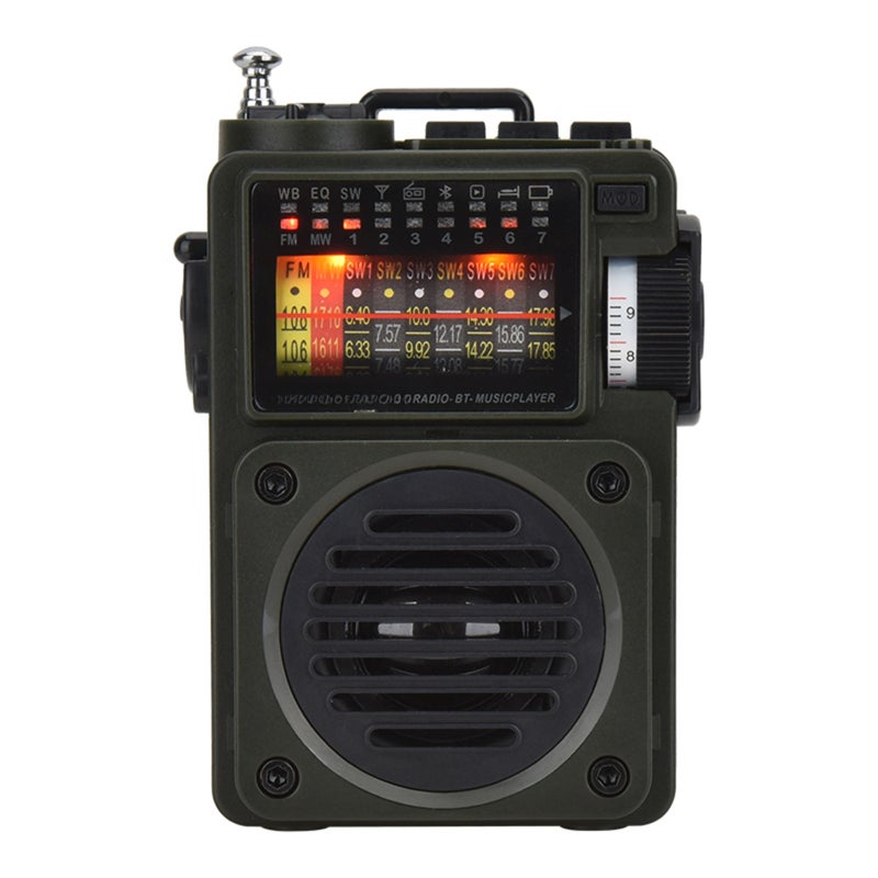HRD-700 AM FM Radio Music Player Portable Receive Signal Rechargeable BT Speaker Punk Retro Art Birthday Gift Retractable Metal Antenna With TF Card Slot Green - Image 1