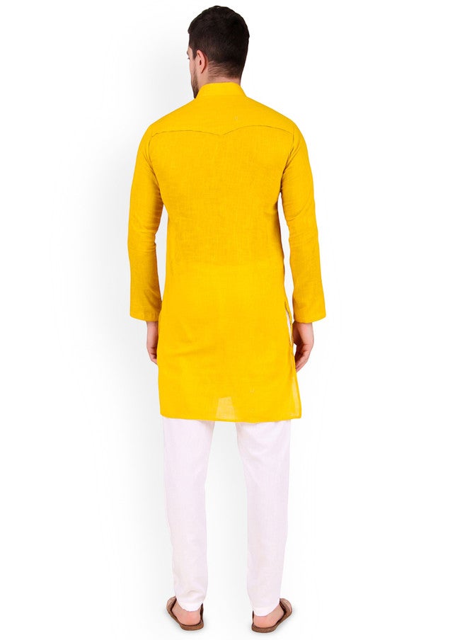 PREEN Men Regular Kurta with Pyjamas - Yellow - Image 4