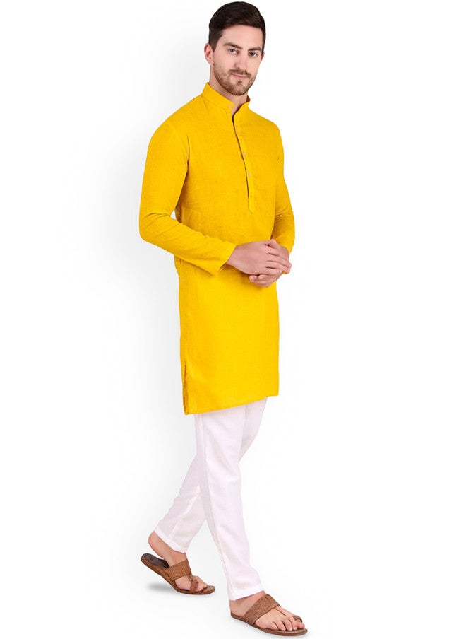 PREEN Men Regular Kurta with Pyjamas - Yellow - Image 3