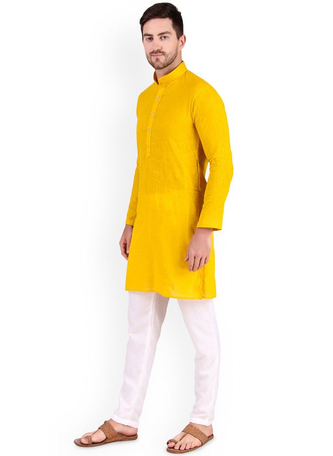 PREEN Men Regular Kurta with Pyjamas - Yellow - Image 5