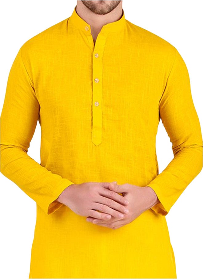 PREEN Men Regular Kurta with Pyjamas - Yellow - Image 2