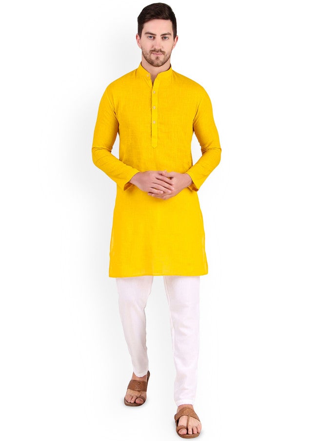 PREEN Men Regular Kurta with Pyjamas - Yellow - Image 1