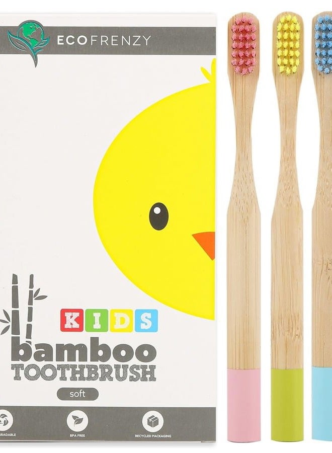 EcoFrenzy Kids Bamboo Toothbrush - Child size Soft BPA Free Color Safe Bristles (4 pack) - Image 1