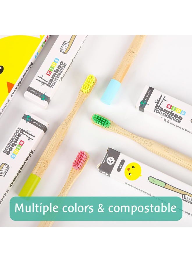 EcoFrenzy Kids Bamboo Toothbrush - Child size Soft BPA Free Color Safe Bristles (4 pack) - Image 4