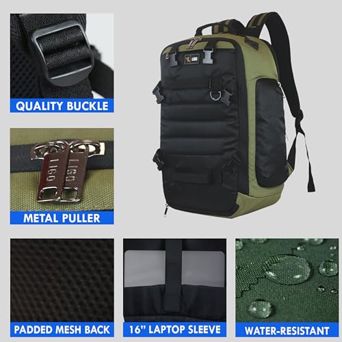 Ligo Motorcycle Cycling Helmet Backpack for Men Women, Large Capacity Waterproof Helmet Holder, School Backpack, Black & Olive - Image 5