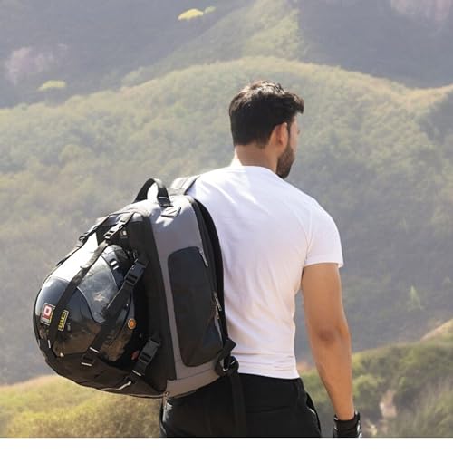 Ligo Motorcycle Cycling Helmet Backpack for Men Women, Large Capacity Waterproof Helmet Holder, School Backpack, Black & Olive - Image 2