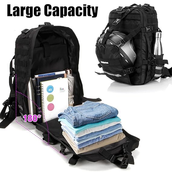 Ligo Motorcycle Cycling Helmet Backpack for Men Women, Large Capacity Waterproof Helmet Holder, School Backpack, Black & Olive - Image 3