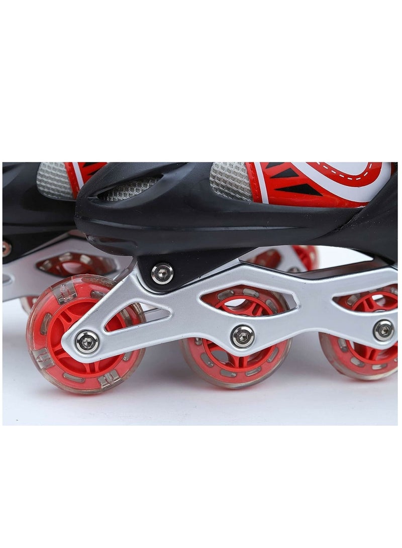 حذاء باتيناج قابل للتعديل عجل صف واحد فلاش LED، أحمر/أسود - Size Meduim 35-38