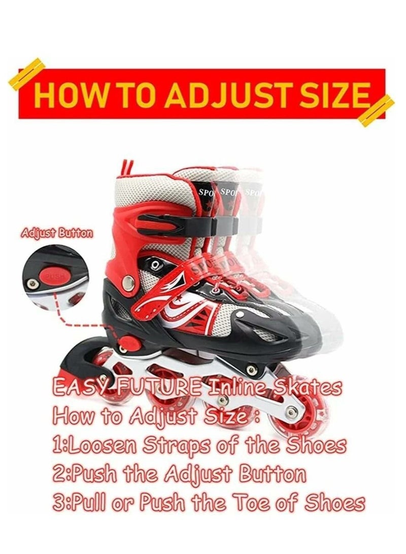 حذاء باتيناج قابل للتعديل عجل صف واحد فلاش LED، أحمر/أسود - Size Meduim 35-38