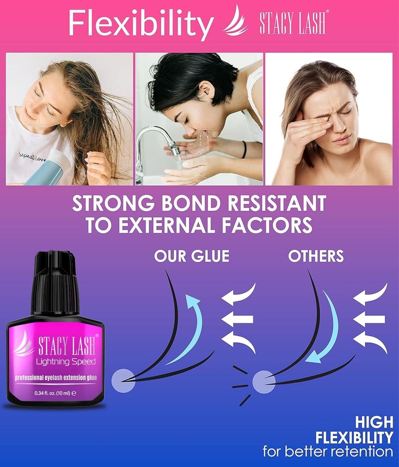 Stacy Lash Lightning Speed Eyelash Extension Glue – 10ml/0.34 fl.oz / 0.3 Sec Dry/Retention – 6-8 Weeks/Black Adhesive/Professional Supplies - Image 5