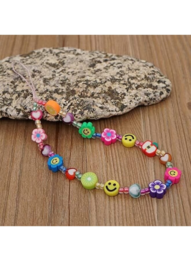 KASTWAVE 2Pcs Mobile Phone Charm Lanyard Beaded Wristband Smiley Fruit Star Beaded Mobile Phone Chain Strap Star Pearl Universal Mobile Lanyard Ladies Girls Summer Beach Accessories - Image 4