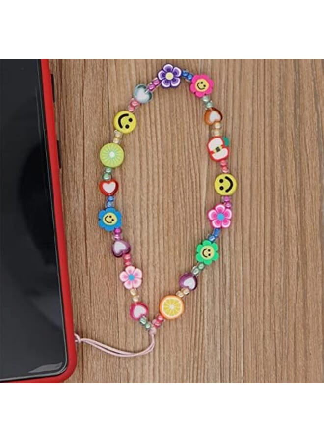 KASTWAVE 2Pcs Mobile Phone Charm Lanyard Beaded Wristband Smiley Fruit Star Beaded Mobile Phone Chain Strap Star Pearl Universal Mobile Lanyard Ladies Girls Summer Beach Accessories - Image 3