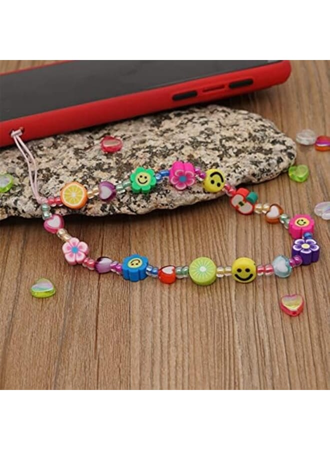 KASTWAVE 2Pcs Mobile Phone Charm Lanyard Beaded Wristband Smiley Fruit Star Beaded Mobile Phone Chain Strap Star Pearl Universal Mobile Lanyard Ladies Girls Summer Beach Accessories - Image 2