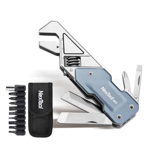 NexTool EDC Multi Tool, 6 in 1 Wrench Multitool with Knife, Flat/Phillips Screwdriver and Bottle Opener, Bike Multitool with 9 in 1 Bits Set and Nylon Pouch for Cycling Maintenancen, Household Repairs - Image 1