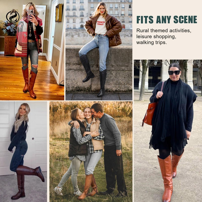Vepose Women's Knee High Boots 956 Brown Zipper Casual Weather Tall Fashion Retro Vegan Boots for Women Size 9(CJY956 Brown pu 09) - Image 2