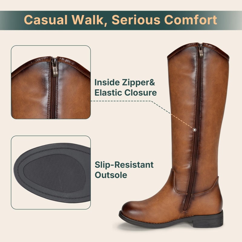 Vepose Women's Knee High Boots 956 Brown Zipper Casual Weather Tall Fashion Retro Vegan Boots for Women Size 9(CJY956 Brown pu 09) - Image 5