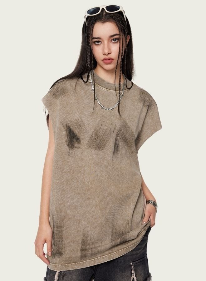 Mei Stylish Unisex Summer Casual Sleeveless Relaxed Fit Crew Neck T-shirt - Image 1