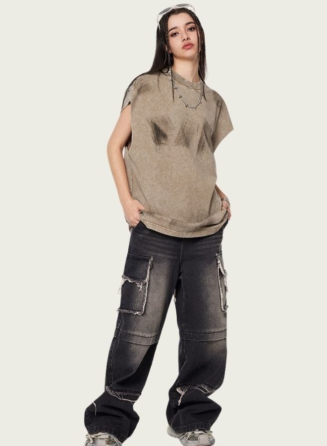 Mei Stylish Unisex Summer Casual Sleeveless Relaxed Fit Crew Neck T-shirt - Image 4