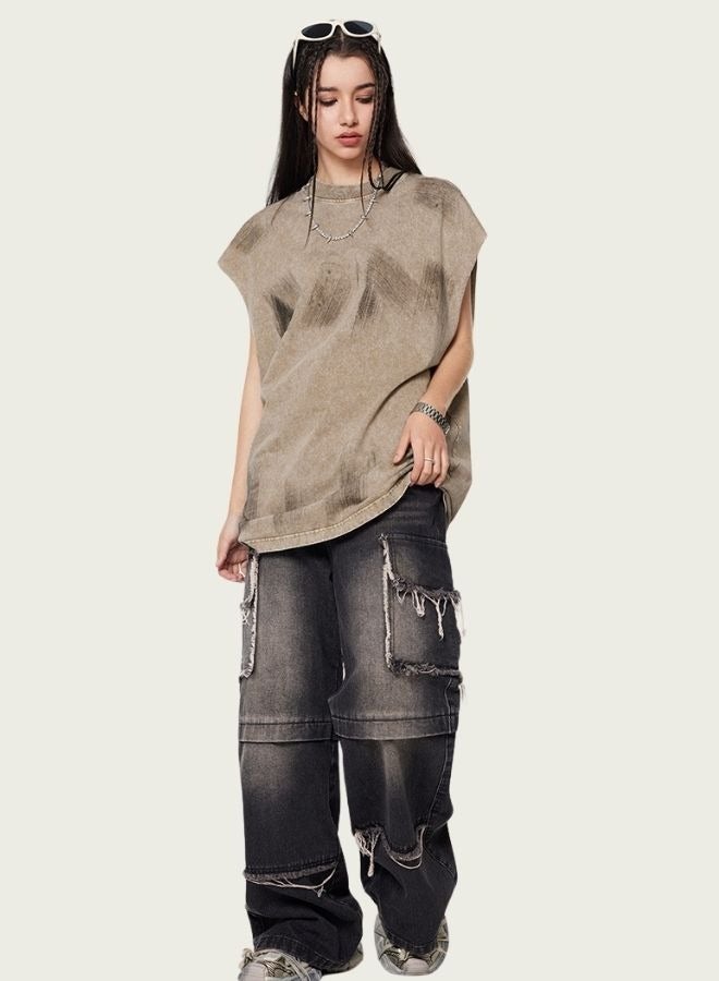 Mei Stylish Unisex Summer Casual Sleeveless Relaxed Fit Crew Neck T-shirt - Image 3