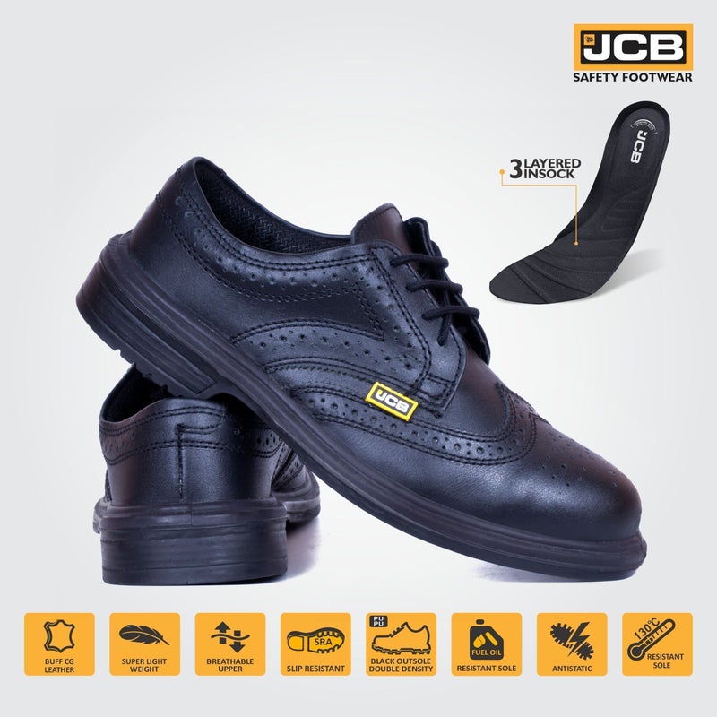 JCB حذاء جيسي بي التنفيذي بروغ جلد مصقول، رأس فولاذي، كثافة مزدوجة، مضاد للكهرباء الساكنة - Image 2