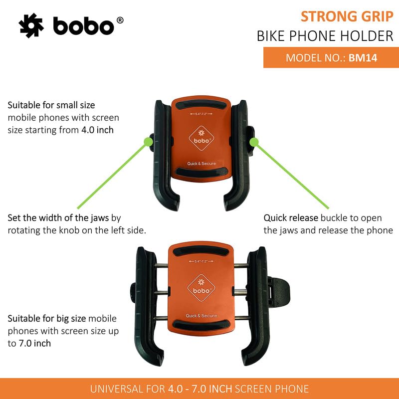 BOBO BM14 Quick Release Enhanced BM4 Waterproof Bike/Motorcycle/Scooter Mobile Phone Holder Mount, Ideal for Maps and GPS Navigation (Orange) - Image 5