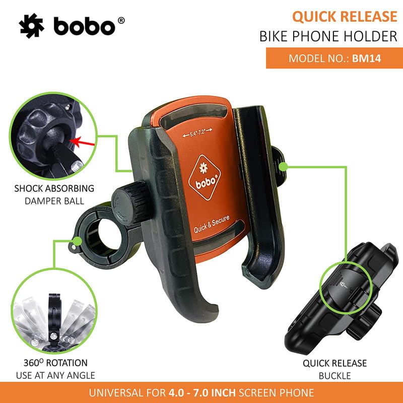 BOBO BM14 Quick Release Enhanced BM4 Waterproof Bike/Motorcycle/Scooter Mobile Phone Holder Mount, Ideal for Maps and GPS Navigation (Orange) - Image 2
