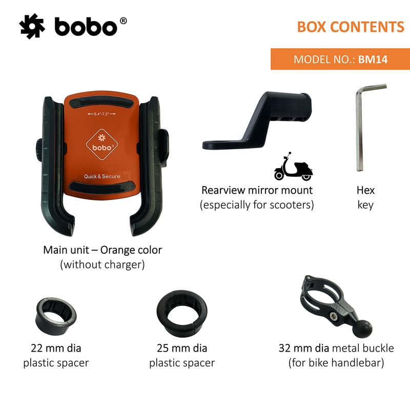 BOBO BM14 Quick Release Enhanced BM4 Waterproof Bike/Motorcycle/Scooter Mobile Phone Holder Mount, Ideal for Maps and GPS Navigation (Orange) - Image 4