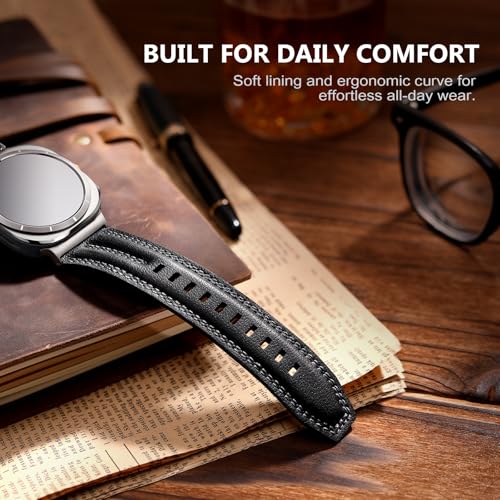 Tlselt Leather Band Compatible with Samsung Galaxy Watch Ultra 47mm(2025/2024), Genuine Leather Rugged Durable Classic Vintage Handcrafted Outdoor Business Travel Gift Samsung Watch Strap for Men - Image 3