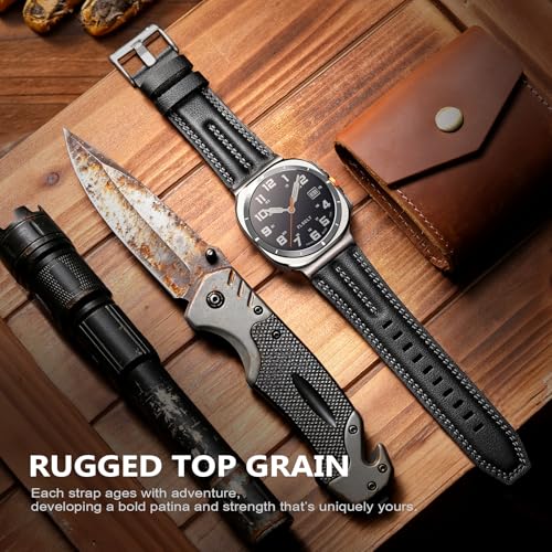 Tlselt Leather Band Compatible with Samsung Galaxy Watch Ultra 47mm(2025/2024), Genuine Leather Rugged Durable Classic Vintage Handcrafted Outdoor Business Travel Gift Samsung Watch Strap for Men - Image 5