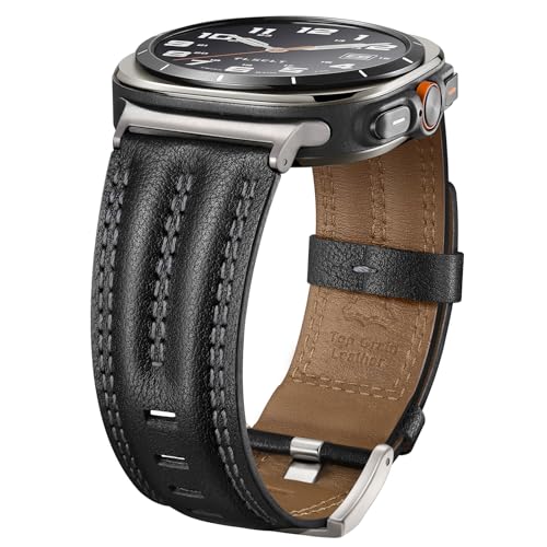Tlselt Leather Band Compatible with Samsung Galaxy Watch Ultra 47mm(2025/2024), Genuine Leather Rugged Durable Classic Vintage Handcrafted Outdoor Business Travel Gift Samsung Watch Strap for Men - Image 1