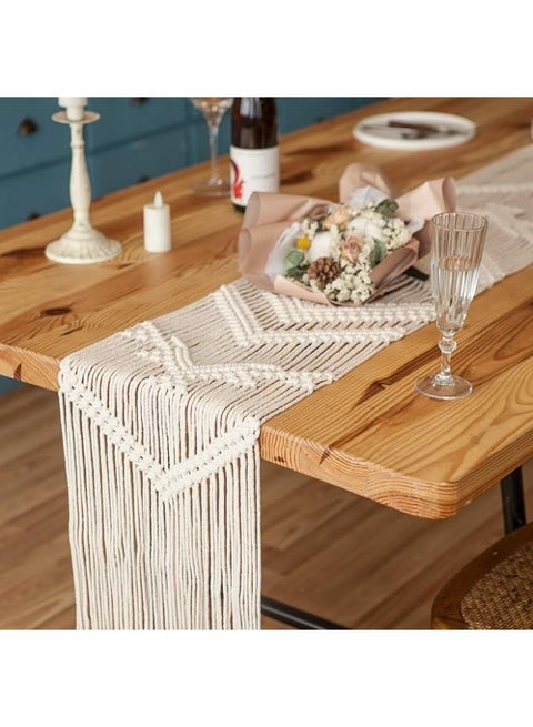 100 Inches Boho Macrame Table Runner Woven Thanksgiving Christmas Party Decor Handmade Linen Placemats with Tassels Home Decoration for Dining Room Kitchen, 12 x 100 Inches