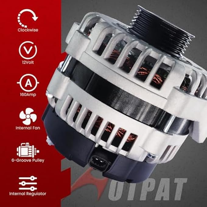 AOTPAT High Output Alternator for:-Chevy Silverado 1500 2500 3500 HD Classic Tahoe Avalanche Suburban 1500 2500,for:-GMC Yukon,for:-Cadillac Escalade Esv Ext,12V 160Amp,Alternador Motor OE#15093928 - Image 4