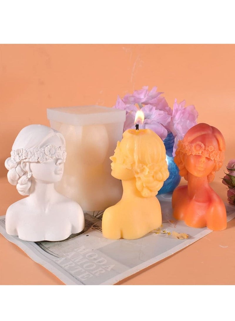 كابتن تيك 2pcs 3d Candle Molds Silicone Mold for Making, Closed Eye Girl and Blindfold Mold, Diy Plaster Soap Craft Making Tool - Image 2