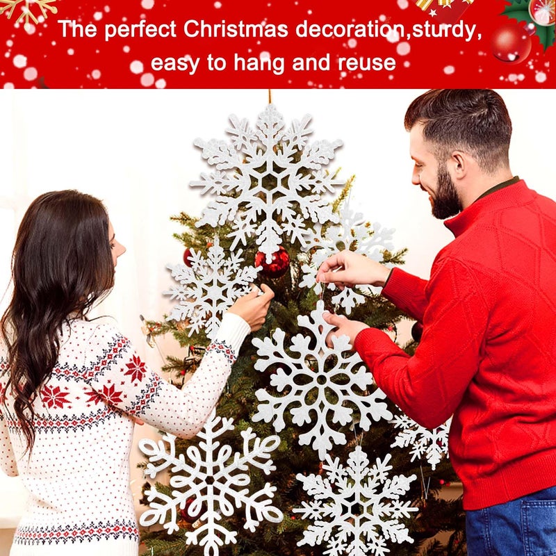 EIMMBD 8pcs Large Snowflakes Ornaments  Plastic Glitter Snowflakes Hanging  Snowflakes Decorations for Christmas Trees Window Door Indoor Outdoor Decorations Winter Decor (White) - Image 3