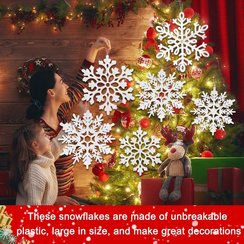 EIMMBD 8pcs Large Snowflakes Ornaments  Plastic Glitter Snowflakes Hanging  Snowflakes Decorations for Christmas Trees Window Door Indoor Outdoor Decorations Winter Decor (White) - Image 2