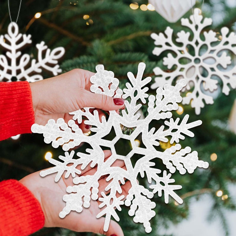 EIMMBD 8pcs Large Snowflakes Ornaments  Plastic Glitter Snowflakes Hanging  Snowflakes Decorations for Christmas Trees Window Door Indoor Outdoor Decorations Winter Decor (White) - Image 4