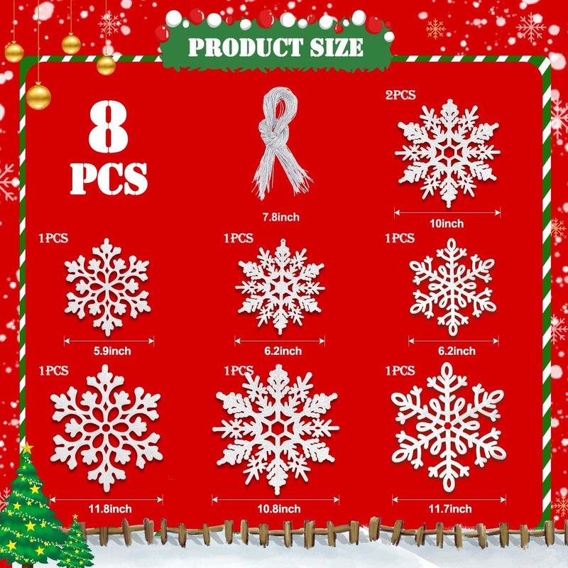 EIMMBD 8pcs Large Snowflakes Ornaments  Plastic Glitter Snowflakes Hanging  Snowflakes Decorations for Christmas Trees Window Door Indoor Outdoor Decorations Winter Decor (White) - Image 5